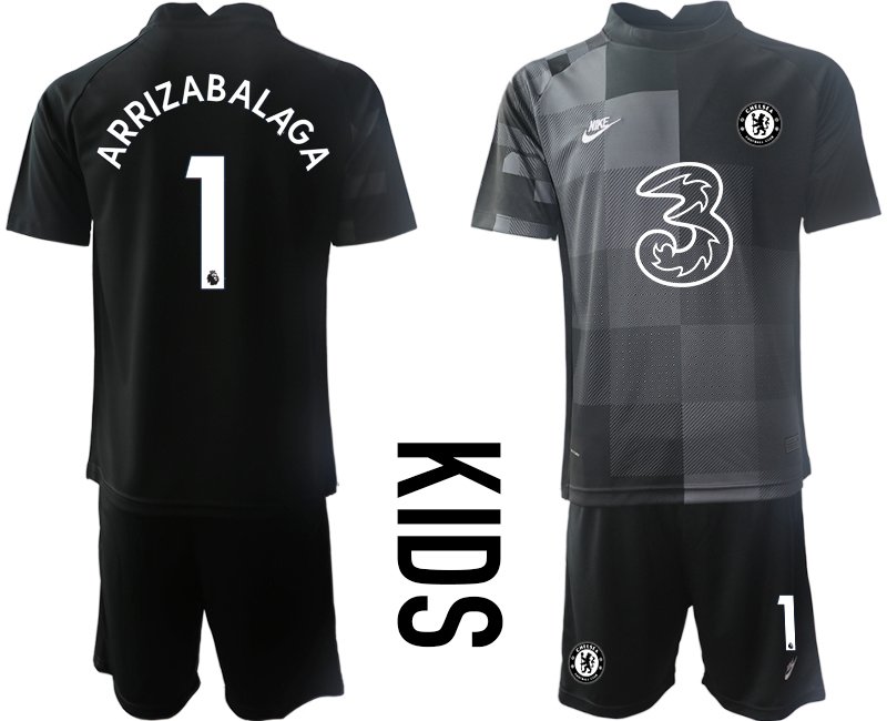 Youth 2021-2022 Club Chelsea black goalkeeper #1 Soccer Jersey